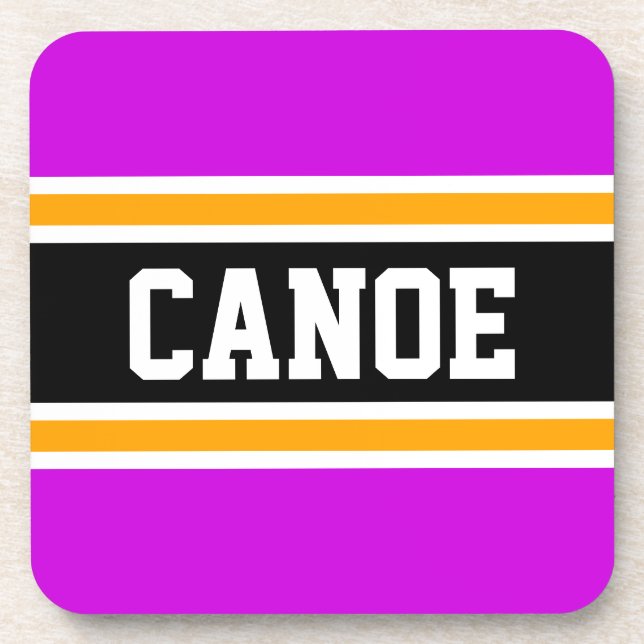 CANOE Fun Sporty Retro Rosa Gelbe schwarze Streife Getränkeuntersetzer (Vorderseite)