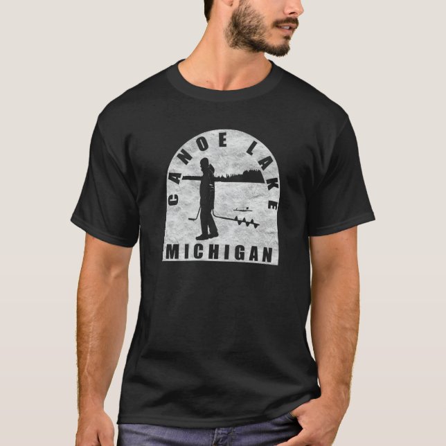 Canoe Lake Ice Fischen Michigan T-Shirt (Vorderseite)