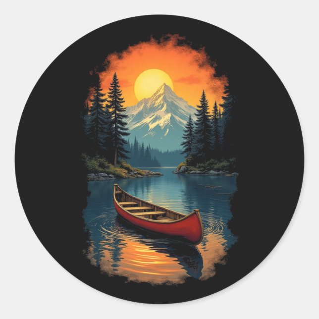 Canoe Splash Adventure - Retro Lake Sunset Runder Aufkleber (Vorderseite)