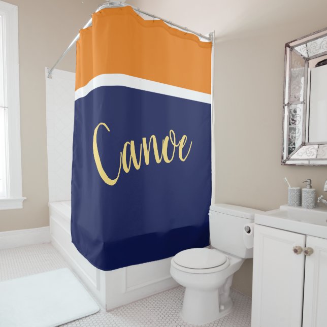 CANOE Stylischer Navy Blue White Orange Farbblock Duschvorhang (Beispiel)