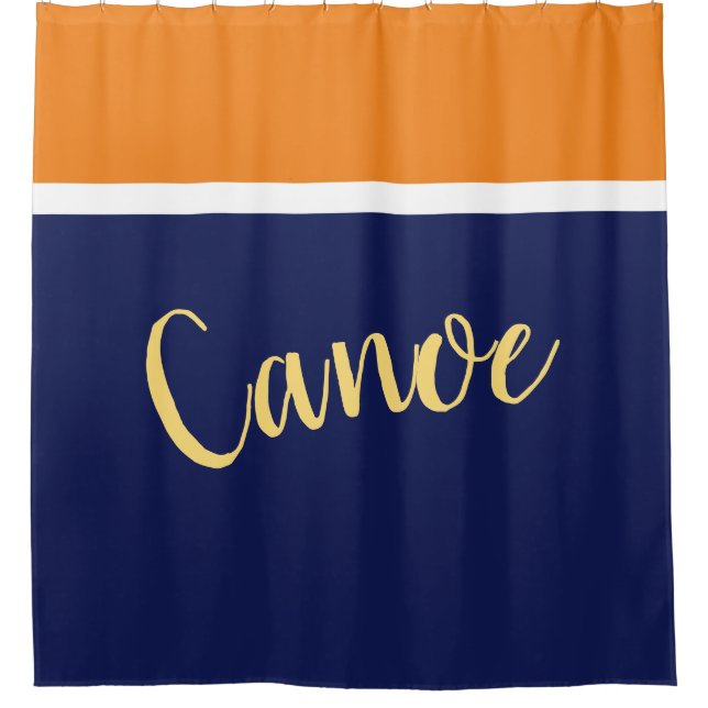 CANOE Stylischer Navy Blue White Orange Farbblock Duschvorhang (Vorderseite)