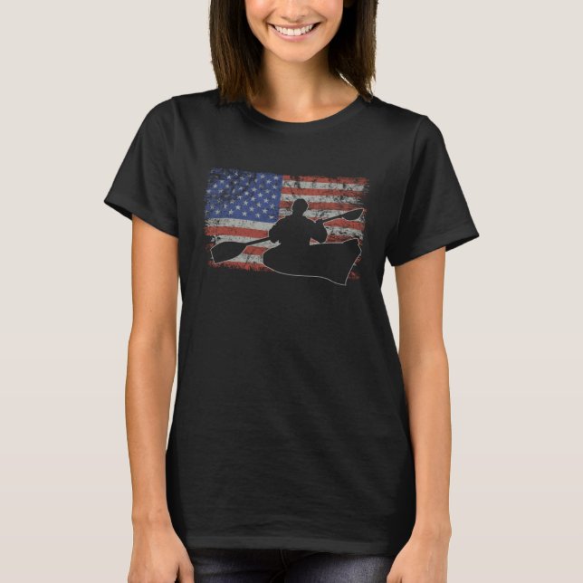 Canoeing Retro USA Flag Kayak 4th of July Canoe T-Shirt (Vorderseite)