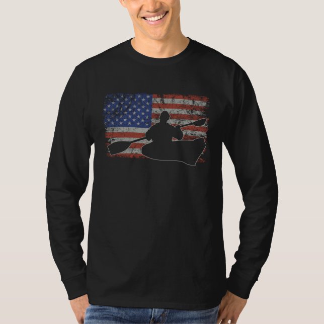 Canoeing Retro USA Flag Kayak 4th of July Canoe T-Shirt (Vorderseite)
