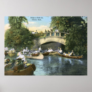Canoeing, Schönheits-Insel, Detroit Vintag Poster