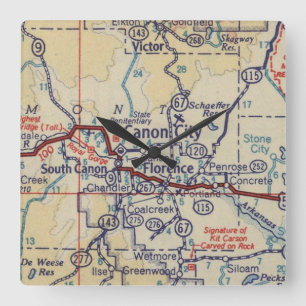 Canon City Vintage Map Quadratische Wanduhr