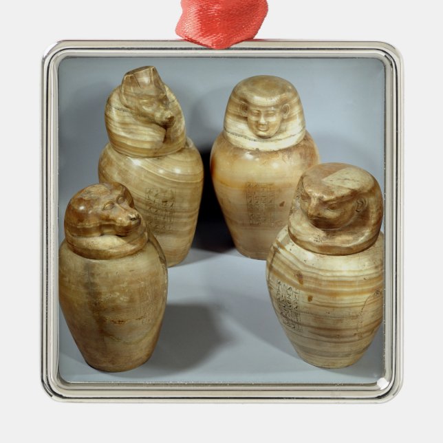 Canopic Gläser Hor-ir-Om, Saite (Alabaster) Ornament Aus Metall (Vorne)
