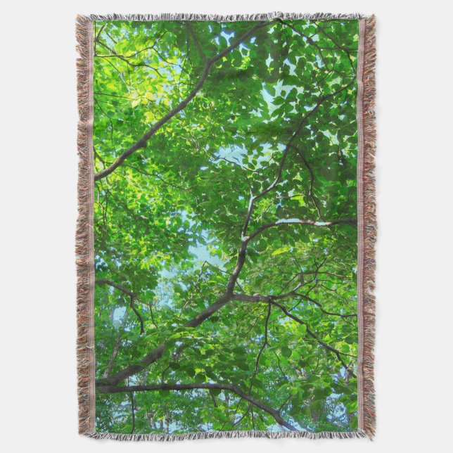 Canopy of Green, Leafy Branches with Blue Sky Decke (Vorderseite Vertikal)