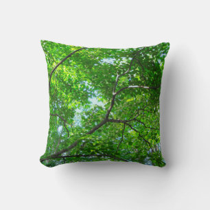 Canopy of Green, Leafy Branches with Blue Sky Kissen
