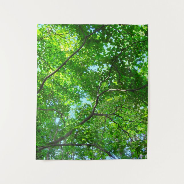 Canopy of Green, Leafy Branches with Blue Sky Wandteppich (Vorderseite)