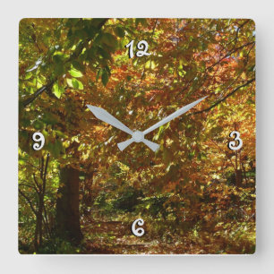 Canopy of Herbstlaubs II Gelbe Herbstfotografie Quadratische Wanduhr