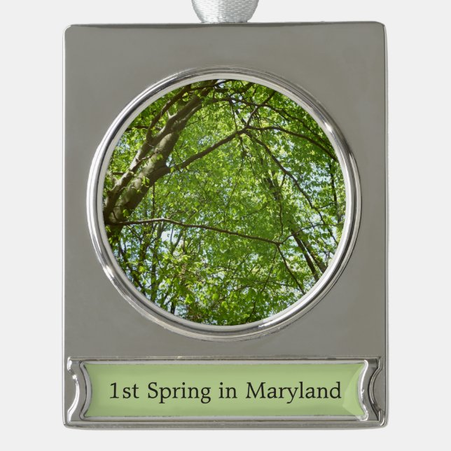 "Canopy of Spring Blätter Green Nature Scene Banner-Ornament Silber (Vorderseite)