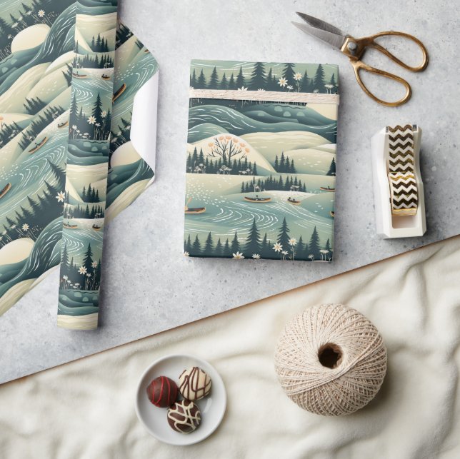 Canoy Journey & River Flow Feather Design Geschenkpapier (Kunsthandwerk)