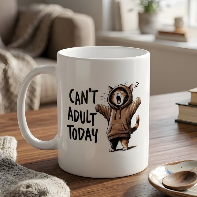 "Can't Adult Today" Funny Sleepy Cat in Hoodie Mug Kaffeetasse (Von Creator hochgeladen)