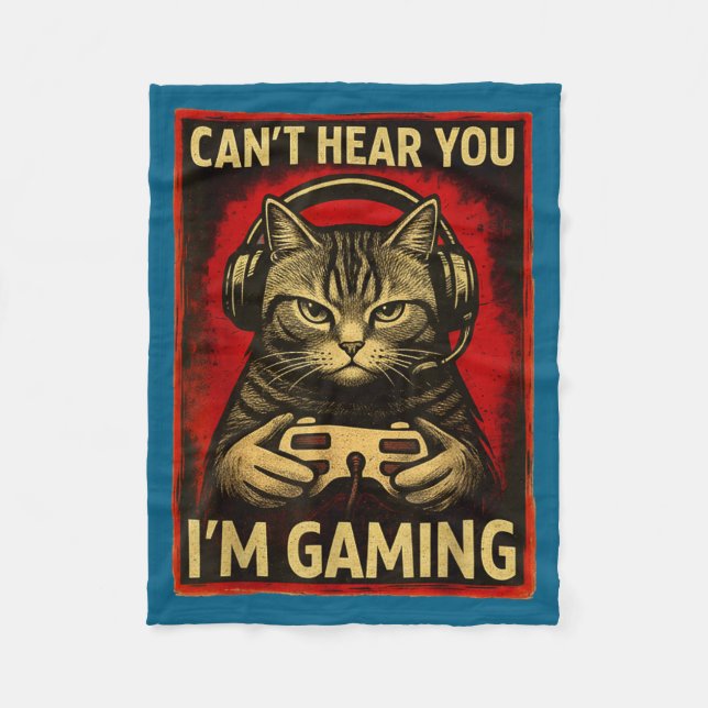 Can't Hear You I'm Gaming Funny Gamer Cat Playing  Fleecedecke (Vorderseite)