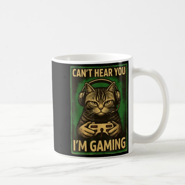 Can't Hear You I'm Gaming Funny Gamer Cat Playing  Kaffeetasse (Rechts)