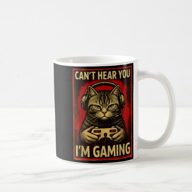 Can't Hear You I'm Gaming Funny Gamer Cat Playing  Kaffeetasse (Rechts)