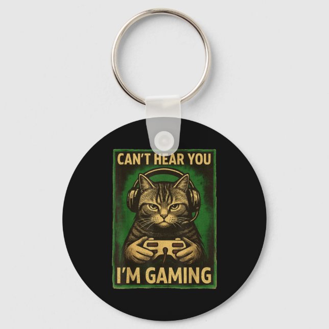 Can't Hear You I'm Gaming Funny Gamer Cat Playing  Schlüsselanhänger (Vorderseite)