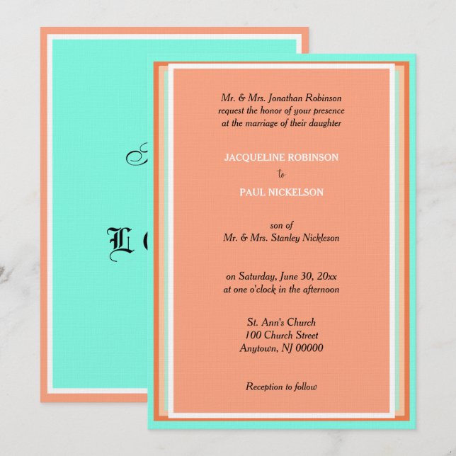 Cantaloupe Fruit Blue Geometric Wedding Einladung (Vorne/Hinten)