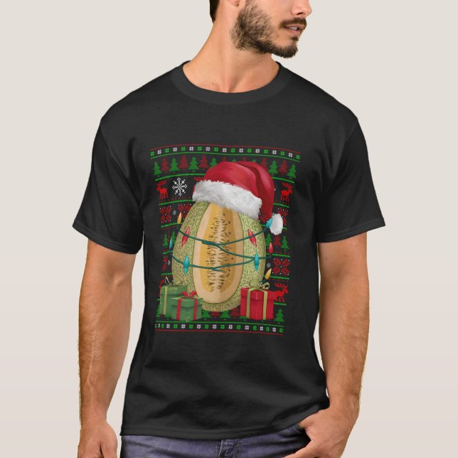 Cantaloupe Fruit Xmas Lights Ugly Santa Cantaloupe T-Shirt (Vorderseite)