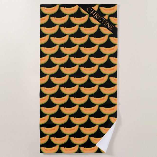 Cantaloupe Melon Fruit Muster Name oder Text hinzu Strandtuch (Vorderseite)