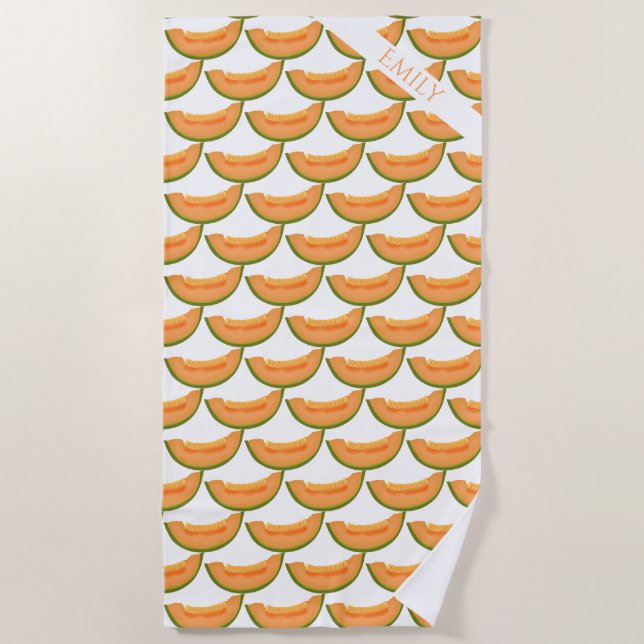 Cantaloupe Melon Fruit Muster Name oder Text hinzu Strandtuch (Vorderseite)