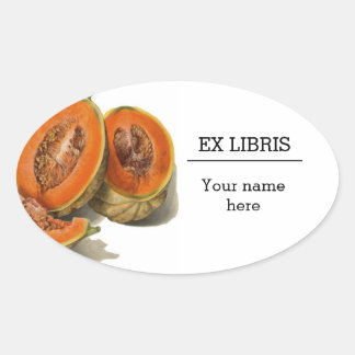 Cantaloupe melon Illustration ex libris Ovaler Aufkleber