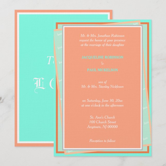 Cantaloupe Turquoise Liebe Geometric Einladung (Vorne/Hinten)