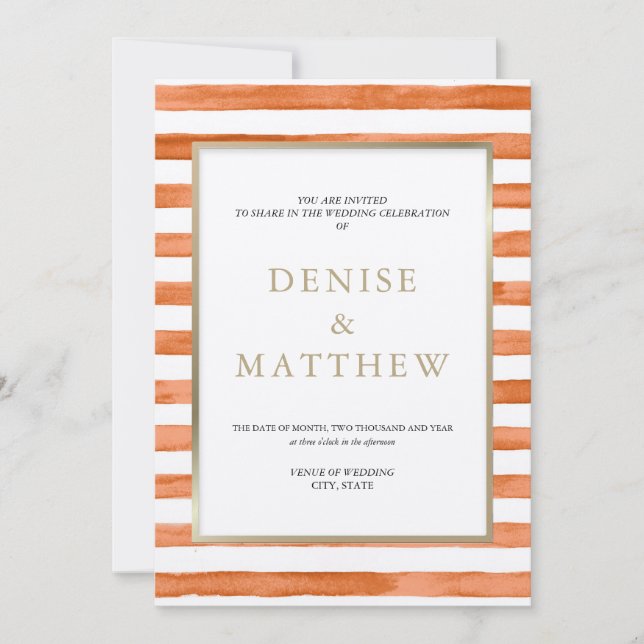 Cantaloupe Watercolor Streifen & Goldbriefe Einladung (Vorderseite)