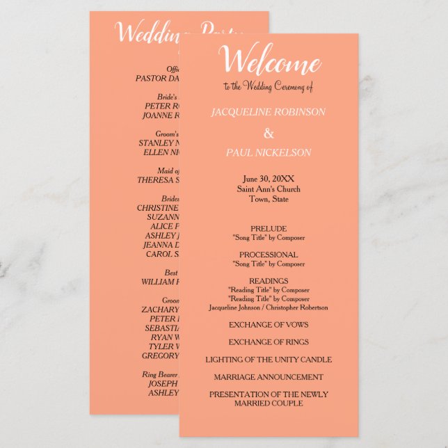 Cantaloupe Wedding Program Programm (Vorne/Hinten)
