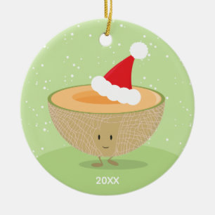 Cantaloupe Weihnachtsmannmütze Jahr Weihnachten Keramik Ornament