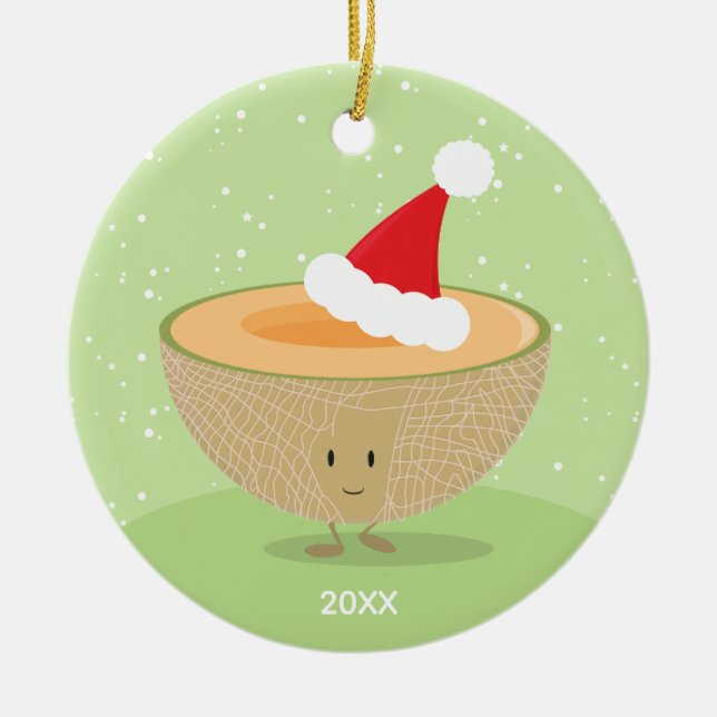 Cantaloupe Weihnachtsmannmütze Jahr Weihnachten Keramik Ornament (Vorne)
