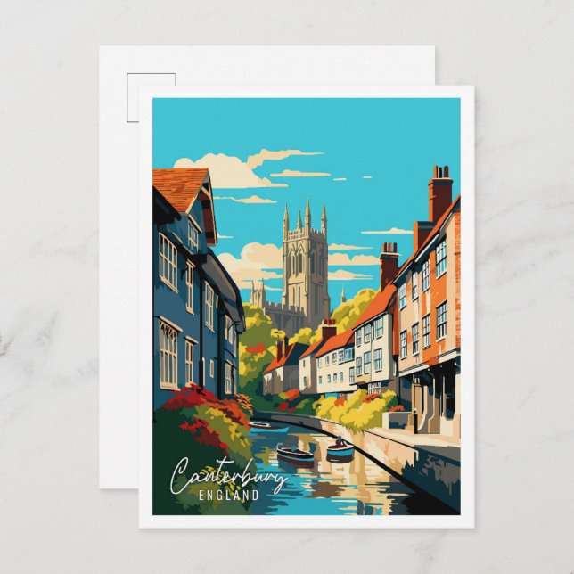 Canterbury England Art Vintage Reise Illustration Postkarte (Vorne/Hinten)