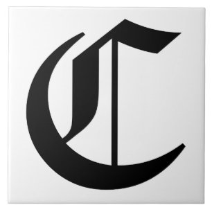 Canterbury Letter C in Black on White Monogram Fliese