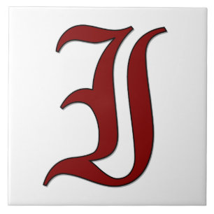 Canterbury Letter I in Red Monogram Tile Fliese