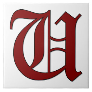 Canterbury Letter U in Red Monogram Tile Fliese