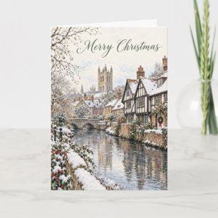 Canterbury Riverside Weihnachtswasserfarbe Feiertagskarte