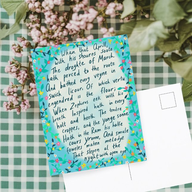 Canterbury Tales Springtime Middle English Quote Postkarte (Canterbury Tales Springtime Middle English Hand-drawn Floral Quote Postcard
)