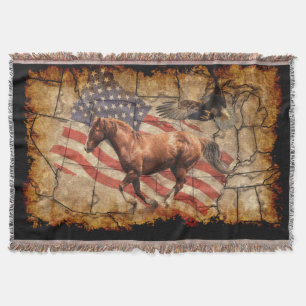 Cantering Western Horse w Bald Eagle und US-Flagge Decke