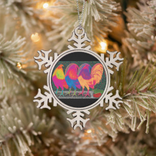 Cantina Roosters Schneeflocken Zinn-Ornament