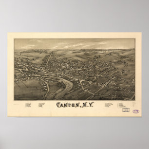 Canton New York 1885 Antique Panoramabalkarte Poster