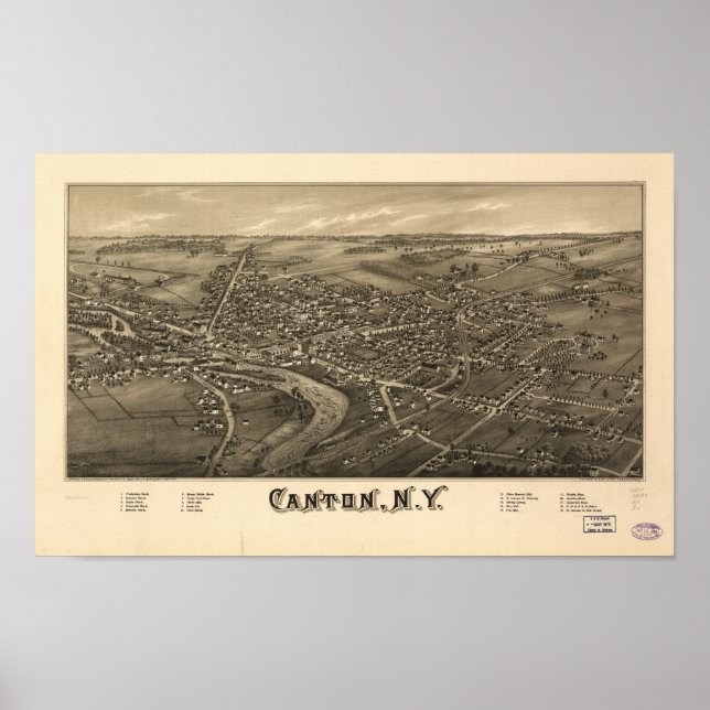 Canton New York 1885 Antique Panoramabalkarte Poster (Vorne)