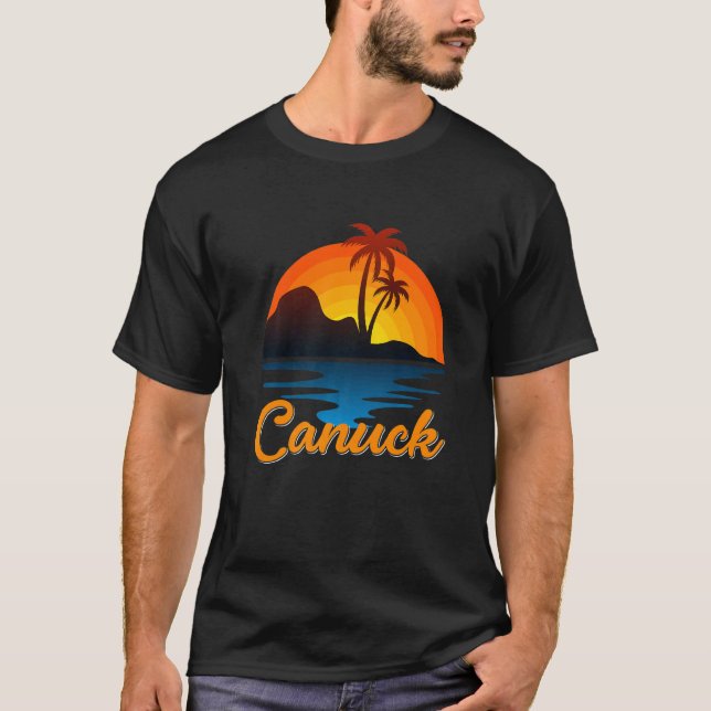 Canuck Vancouver Palm Tree Island Sunset Kanada T-Shirt (Vorderseite)