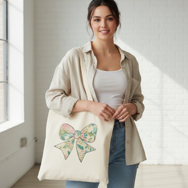 Canvas Bag with Floral Bow - Boho Chic Style. Tragetasche (Von Creator hochgeladen)