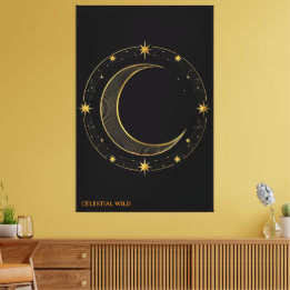 Canvas Luxury Black Gold Celestial Moon Art Leinwanddruck