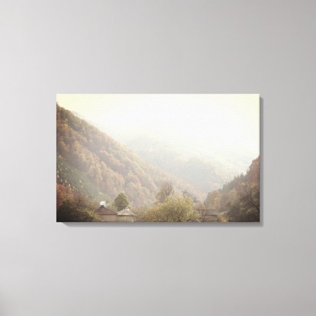 Canvas Print Autumn Day Village Mountain Foto Leinwanddruck (Vorderseite)