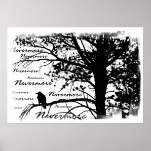 Canvas Print - B&W Nevermore Raven Silhouette Poster