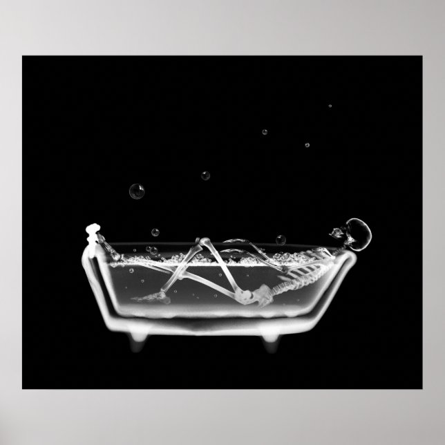 Canvas Print B&W X-Ray Skeleton Bath Time Tub Poster (Vorne)