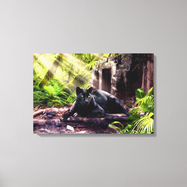 Canvas Print Black Leopard und Tempel Leinwanddruck (Vorderseite)