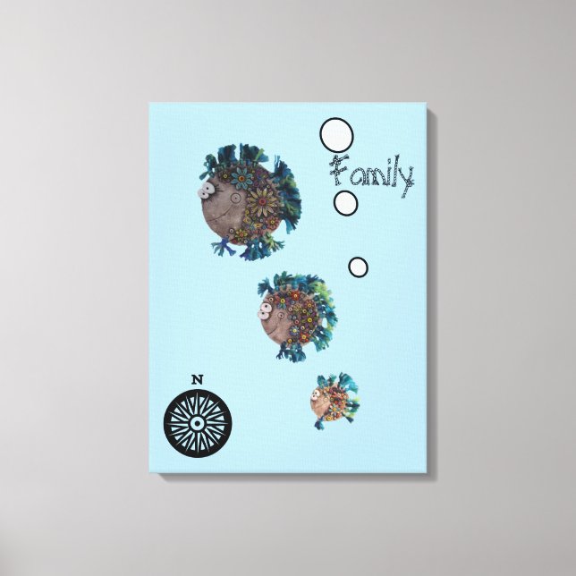 Canvas Print - Blaue und grüne Fischfamilie Leinwanddruck (Vorderseite)