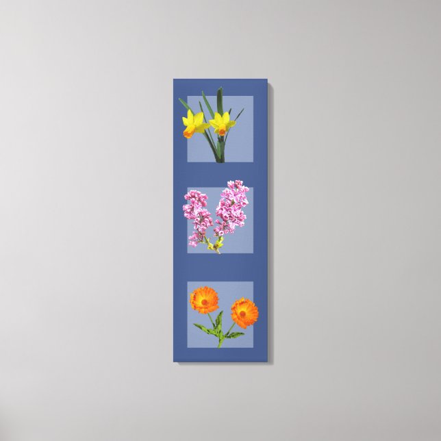 Canvas Print - Botanischer Triptychon auf blau Leinwanddruck (Vorderseite)